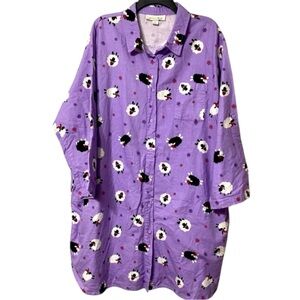 EUC Dreams Co Flannel Sleep Shirt, PJ, Cotton, Sz 2X, 26/28, Sheep, Novelty​